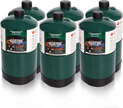 BLUEFIRE 16.4 oz Propane Replacement Fuel Camping Gas Cylinder All Purpose Portable Canister Propane Gas Tank for Camping Stove Outdoor Backpack Mini Burner Heater Cooking Torch Lamp (2,4, 6 or 12 pack)