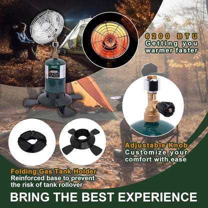 Portable Propane Tent Heater for Camping Outdoor - 6200BTU Power With Control Valve & Gas Tank Holder - Cordless for Tents, Hunting