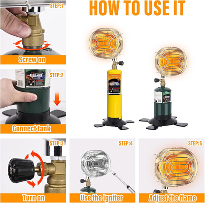 Portable Heater Double Burner Camping Outdoor Space Propane Power Heater with Control Valve Patio Heater Cordless 1lb Small Propane Tank Holder Tent Fishing Garage indoor (Fuel not included)