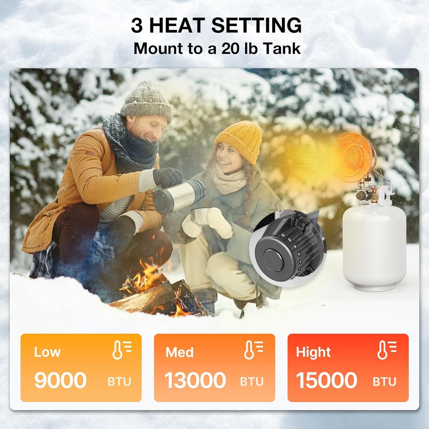 Portable Propane Heater - Adjustable Heat for Indoor & Outdoor Use, Patio Heater with Tip-Over Safety