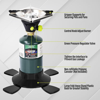 Bottletop Propane Camping Stove with Gas Cylinder Base Lightweight Propane and MAPP Gas Camping Stove with Instant Ignition for Hiking Backpacking and Outdoor Cooking Ultra-Portable Durable Camp Stove