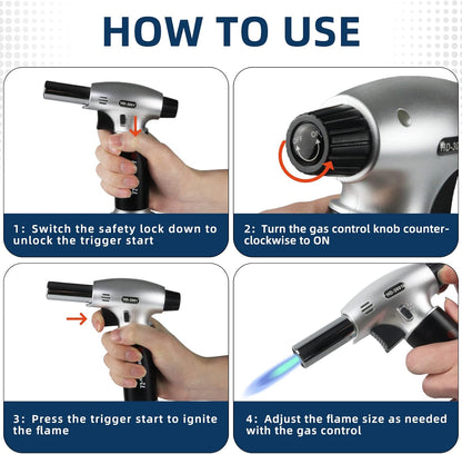 Butane Culinary Torch 6g Refillable Tank Cooking Kitchen Torch Lighter Fit All Butane Cartridge Blow Torch/w Safety Lock Adjustable Flame for BBQ Creme Brulee Dessert(Butane Gas Not Include)