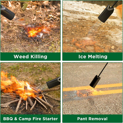 Weed Burner 500,000 BTU Propane Torch Weed Burner Blow Torch Flame Weeder Kit Heavy-Duty Flame Thrower with Adjustable Flame 10FT Long Hose - Compact Garden, Roofing Flamethrower Torch