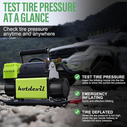 12V Digital Offroad Air Compressor Preset Target Pressure Auto Stop 150PSI Tire Inflator Portable Single Cylinder Heavy-Duty Air Pump for Trucks Car SUV 4x4 Vehicle RV Tires