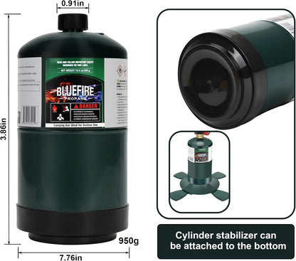 BLUEFIRE 16.4 oz Propane Replacement Fuel Camping Gas Cylinder All Purpose Portable Canister Propane Gas Tank for Camping Stove Outdoor Backpack Mini Burner Heater Cooking Torch Lamp (2,4, 6 or 12 pack)