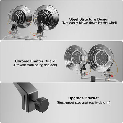 Double Tank Top Outdoor Propane Heater with Shut-off Valve and Tip-over Switch Propane Patio Heater Durable Outdoor Heaters for Patio, Camping, Garage, Porch, Outdoor Sports Event