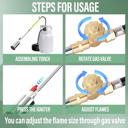 Propane Torch Weed Burner Kit, Blow Torch with 10FT Hose,High Output 500,000 BTU with Self Ignite, Flamethrower for Weeding, Garden Torch, Blowtorch, Ice Snow, Road Marking,Torch Propane