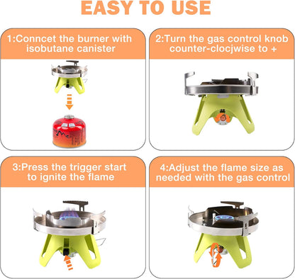 Bottletop Propane Camping Stove Portable 1-Burner Adjustable Stove with Wind Baffles Pressure Regulator equivalent to Gas One Great for Outdoor Hiking Cooking Backpacking camping，& More