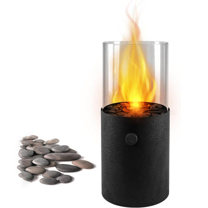 Tabletop Mini Portable Fire Pit Small Propane Fireplace Outdoor Indoor Gas Power Fire Bowl Pot with Clear Heat-Resistant Glass and Many Pebbles Decor for Garden Pool Patio Balcony Porch