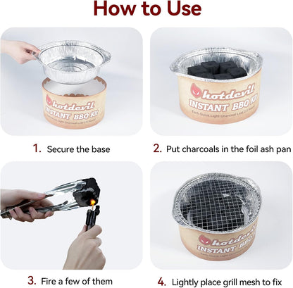 Portable Disposable Charcoal Grill Kit Ready-To-Go 1-3 person Camping BBQ Bundle with Instant Hardwood Lump Charcoals Disposal Venture Steak Grilling for Outdoor Barbecue Party Travel Picnic…