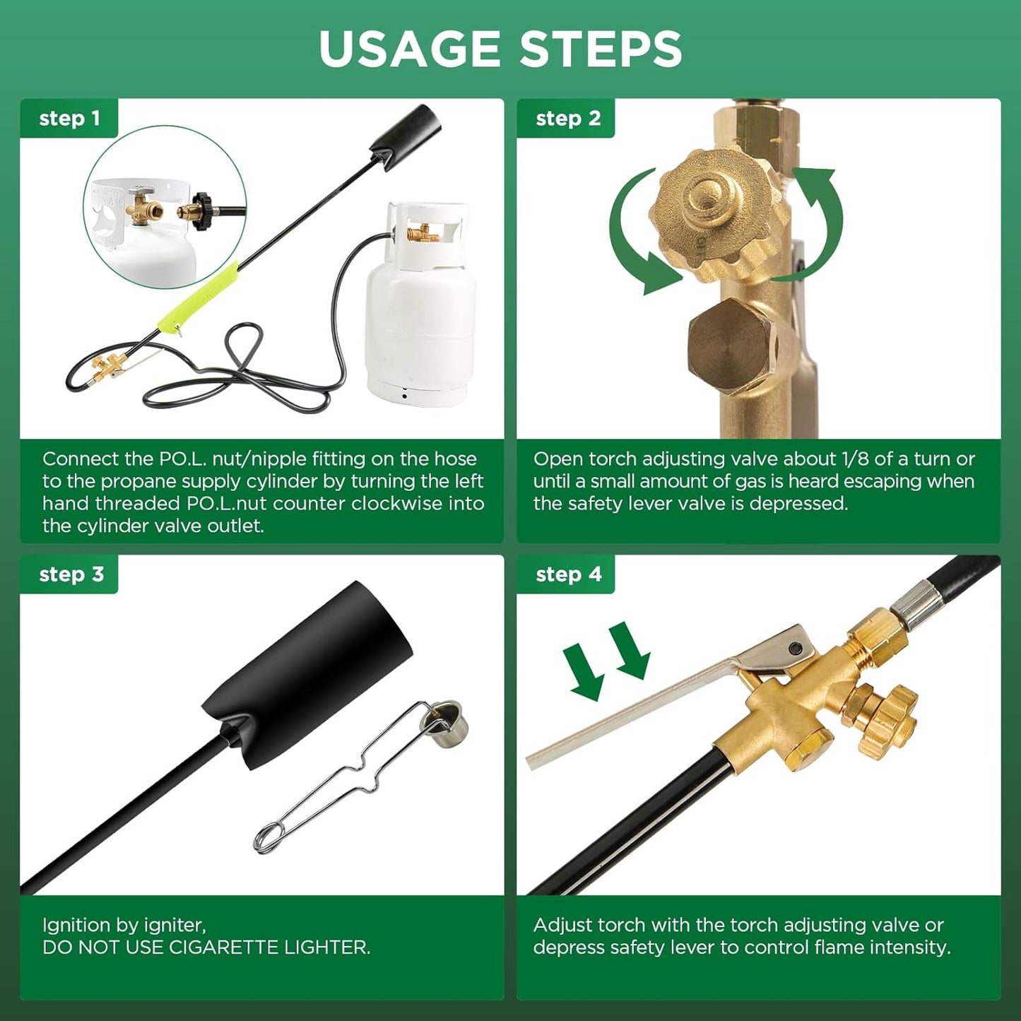 Weed Burner 500,000 BTU Propane Torch Weed Burner Blow Torch Flame Weeder Kit Heavy-Duty Flame Thrower with Adjustable Flame 10FT Long Hose - Compact Garden, Roofing Flamethrower Torch