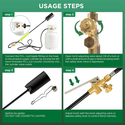 Weed Burner 500,000 BTU Propane Torch Weed Burner Blow Torch Flame Weeder Kit Heavy-Duty Flame Thrower with Adjustable Flame 10FT Long Hose - Compact Garden, Roofing Flamethrower Torch
