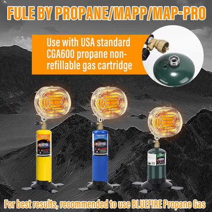 Portable Heater Double Burner Camping Outdoor Space Propane Power Heater with Control Valve Patio Heater Cordless 1lb Small Propane Tank Holder Tent Fishing Garage indoor (Fuel not included)