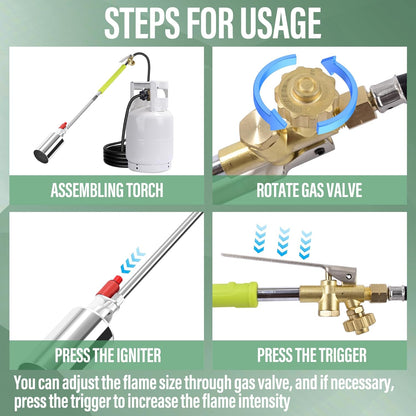Propane Torch Weed Burner High Output Weed Burner Torch For Propane Tank with Self Igniter Blow Torch Turbo Trigger and 10FT Hose Flamethrower Weed Torch Propane Burner