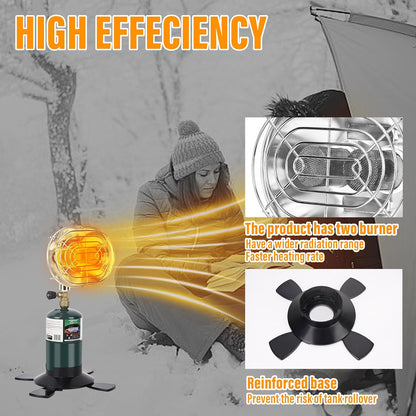 Portable Heater Double Burner Camping Outdoor Space Propane Power Heater with Control Valve Patio Heater Cordless 1lb Small Propane Tank Holder Tent Fishing Garage indoor (Fuel not included)