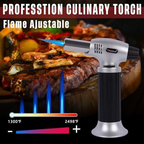 Butane Torch 10g Refillable Cooking Kitchen Torch Lighter Fit Butane Tanks Blow Torch with Safety Lock & Adjustable Flame for DIY Creme Brulee,Desserts and Baking(Butane Gas Not Included)