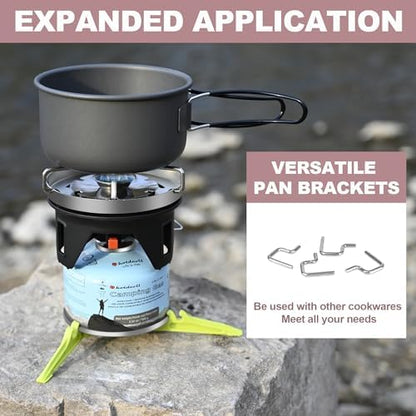 1.2L Backpacking Camping Stove Cooking System with Piezo Ignition, Outdoor Portable Burner with Pot & Brackets Camp Stove Camping Stove Kit Propane, Ideal for Hiking Fishing Hunting