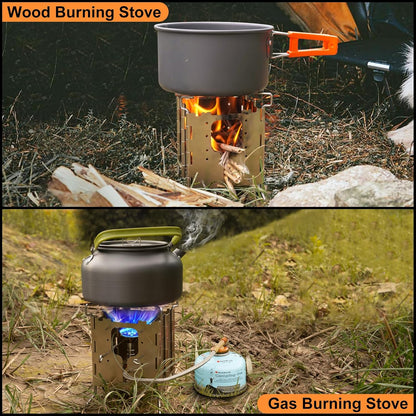 Camping Solo Stove Stainless ALL-Fuel Folding Backpacking Stove Single Burner Fire Pit Portable Butane Fuel Stoves on Propane Gas Ethanol Wood Charcoal for Outdoor Cooking Boil Survival Kit