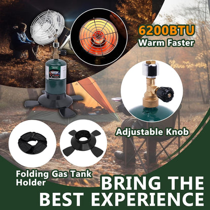 Portable Heater for Camping Outdoor Space Propane Heater 6200BTU Power with Control Valve Patio Heater Cordless 1lb Small Propane Gas Tank Holder Tent Garage indoor Fishing stove buddy