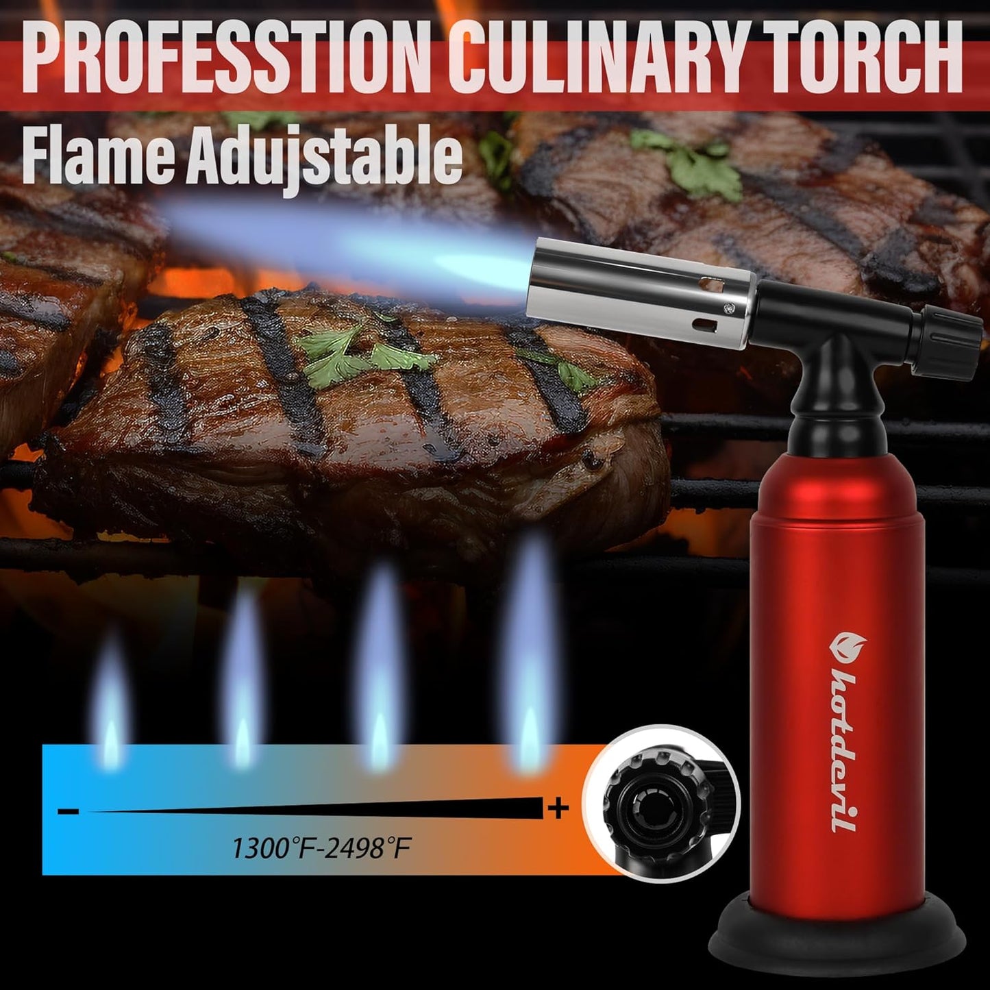 20g Big Butane Torch Refillable Soldering Industrial Torch Adjustable Single Flames Blow Cooking Torch Lighter with Safety Lock for Soldering Baking Welding DIY Crafts(Butane Gas Not Include)