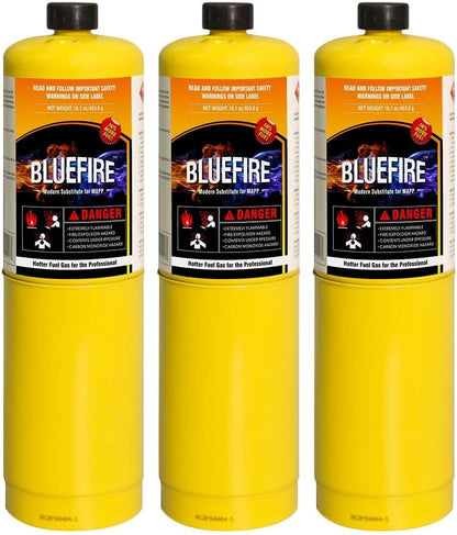 BLUEFIRE MAP MAPP Gas Torch Style Cylinder 14.1 oz 99.9% High Purity Propylene Equal To MAP-PRO Hotter than Propane Cooking MAP Gas to Broil Sous for Welding Brazing on Propane Torch (2, 3, 4 or 12 pack)