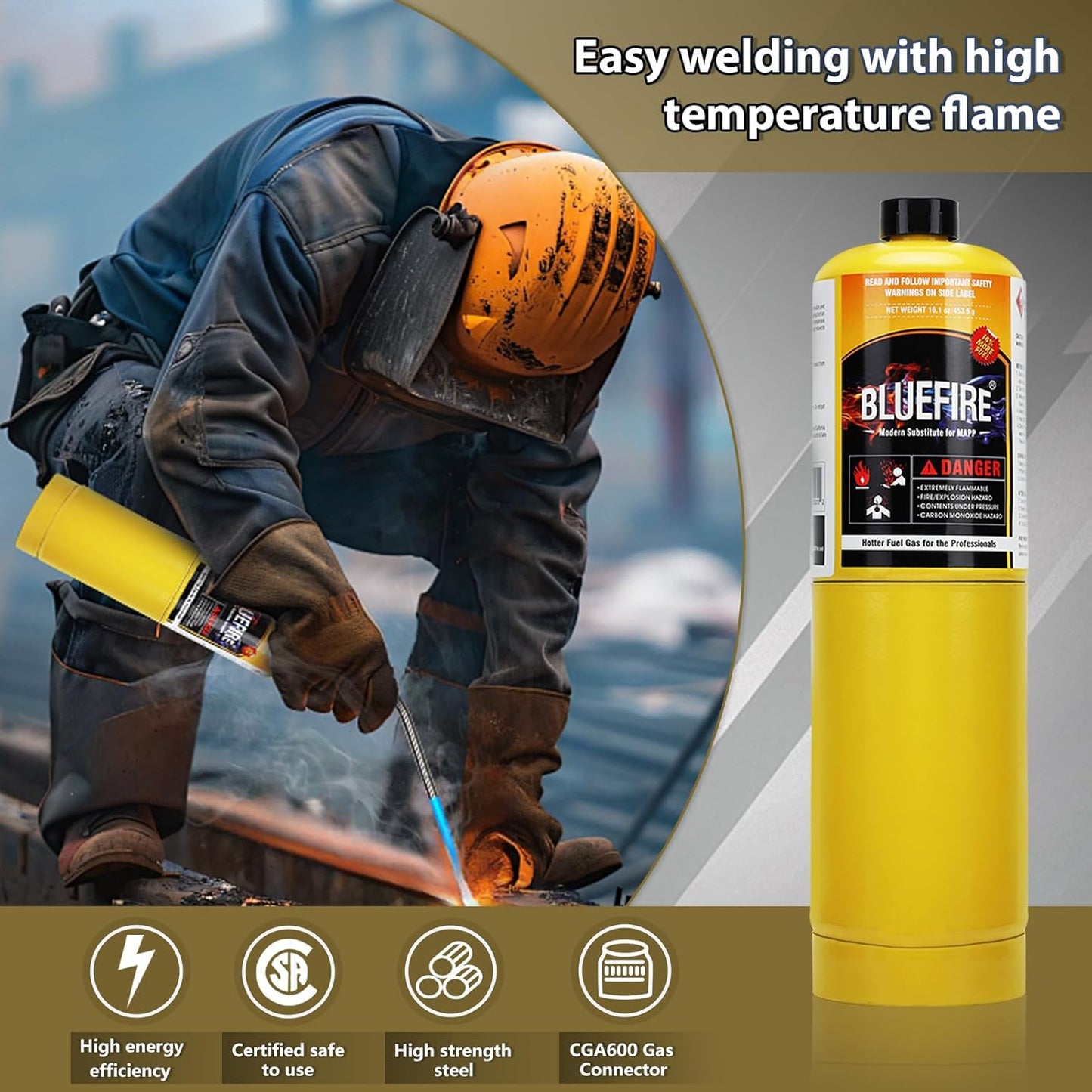 BLUEFIRE MAP MAPP Gas Torch Style Cylinder 14.1 oz 99.9% High Purity Propylene Equal To MAP-PRO Hotter than Propane Cooking MAP Gas to Broil Sous for Welding Brazing on Propane Torch (2, 3, 4 or 12 pack)